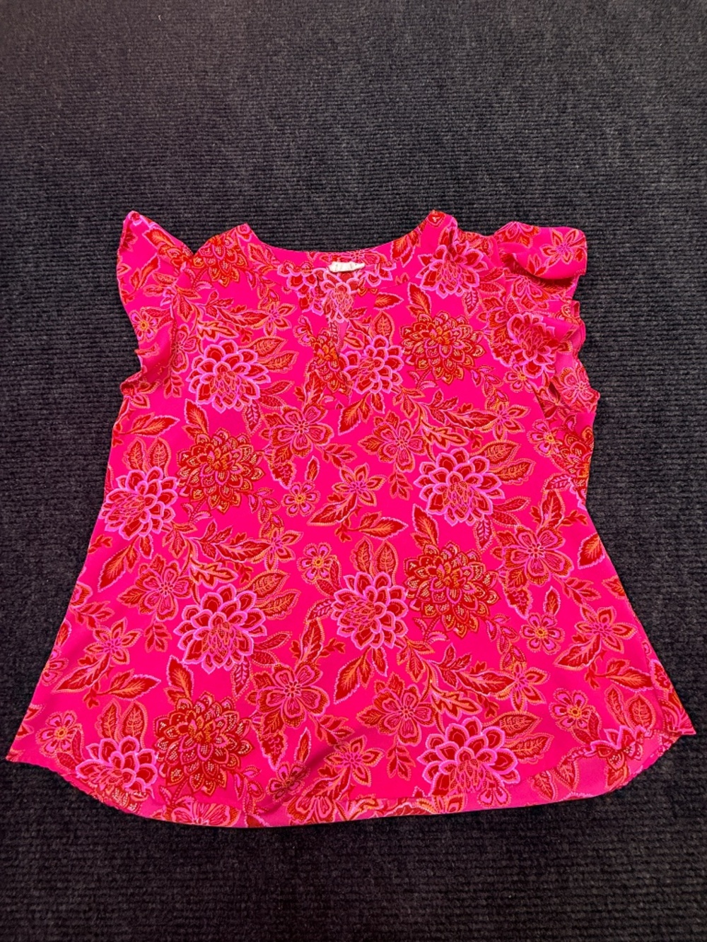 Emily Wonder Pink Floral Ruffle Sleeve Keyhole Top Boho 1X Plus - Picture 2 of 5